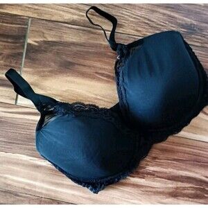 NATORI Lightly Lined Bra Size 32G Black Luxe Lace Contour Plunge Mesh 730023